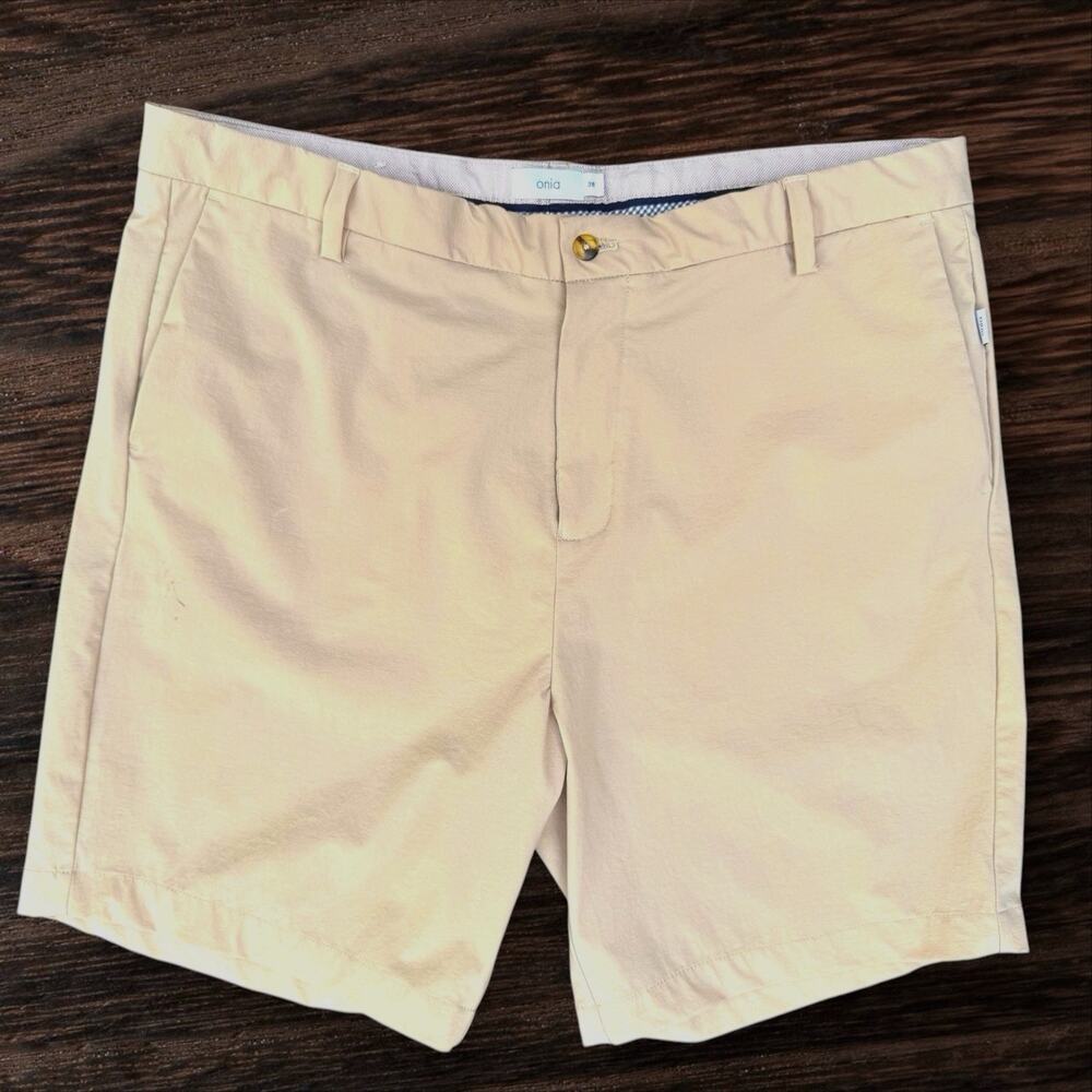 Onia Shorts Mens 38 Beige Tan Versatility $150 Stretch Flat Front Longer Length